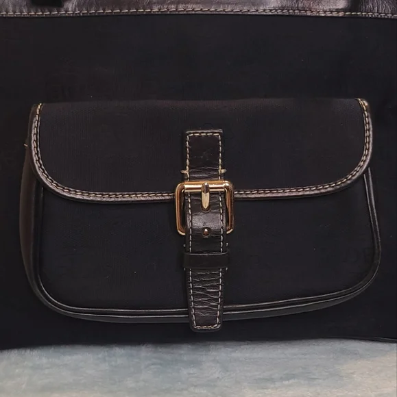 Dooney & Burke Black Leather and Coated Canvas Shoulder Bag - Picture 3 of 17